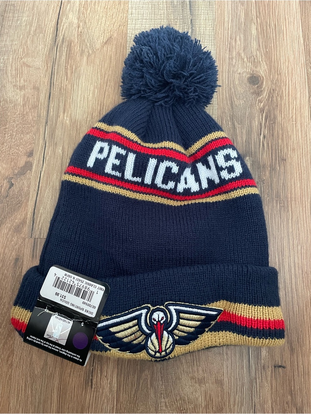 New Era New Orleans Pelicans Navy Blue Retro Cuff Pom Mens Knit Hat Brand New